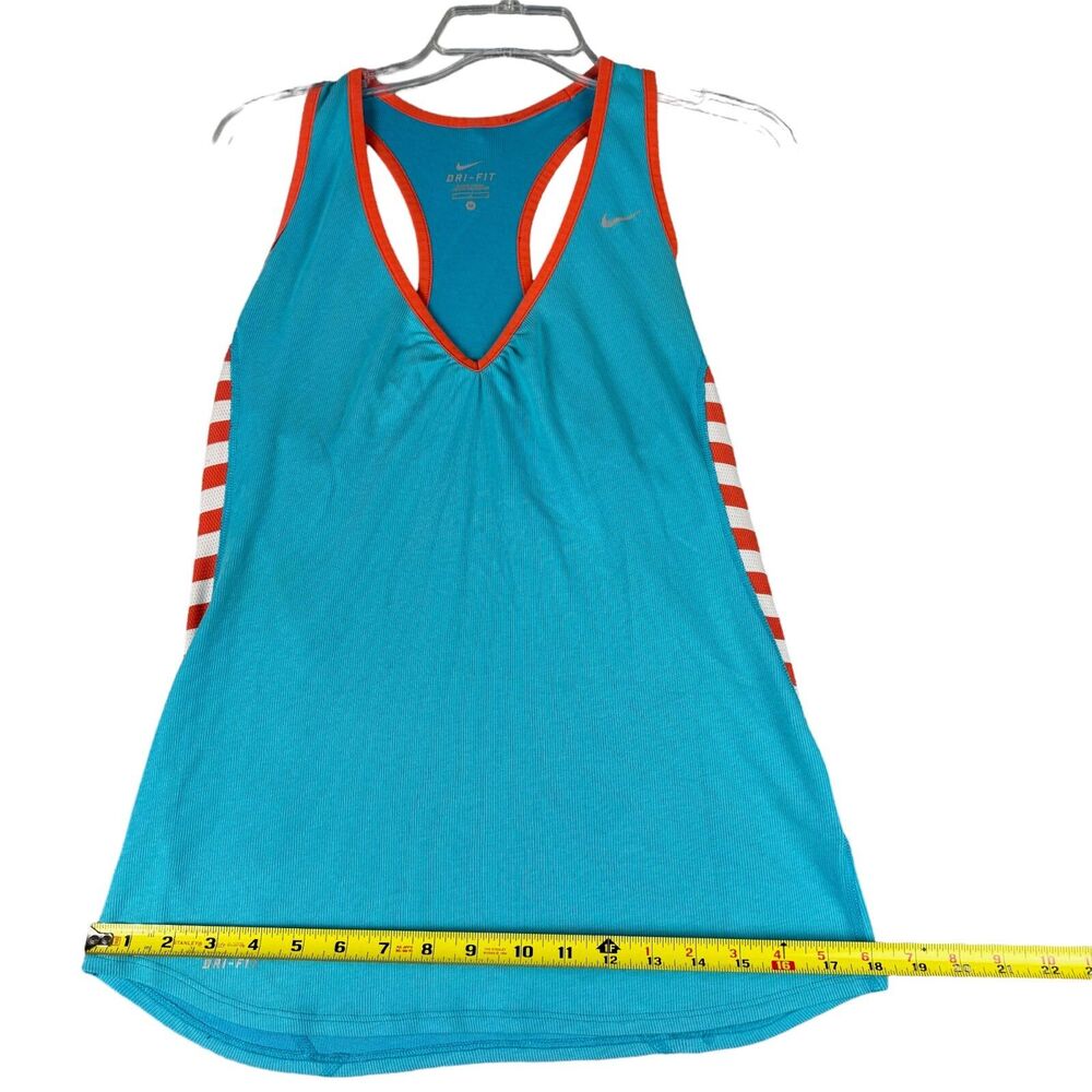 NIKE Tank Top Women's Medium Blue Orange Dri-Fit Racerback V-Neck Running Shirt - Picture 7 of 10